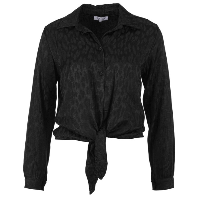 Enjoy Blouse satijn strik panter Zwart